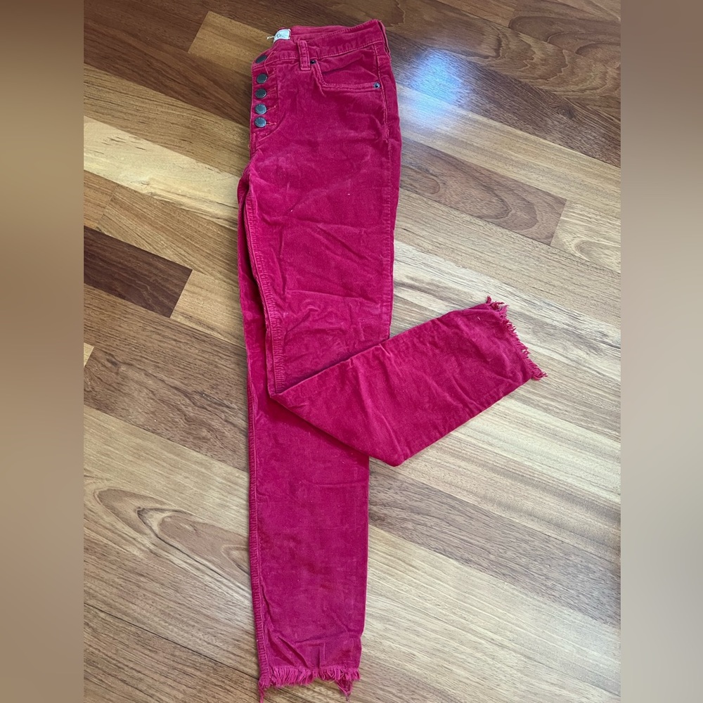 Free People Red Corduroy Skinny Leg Pants